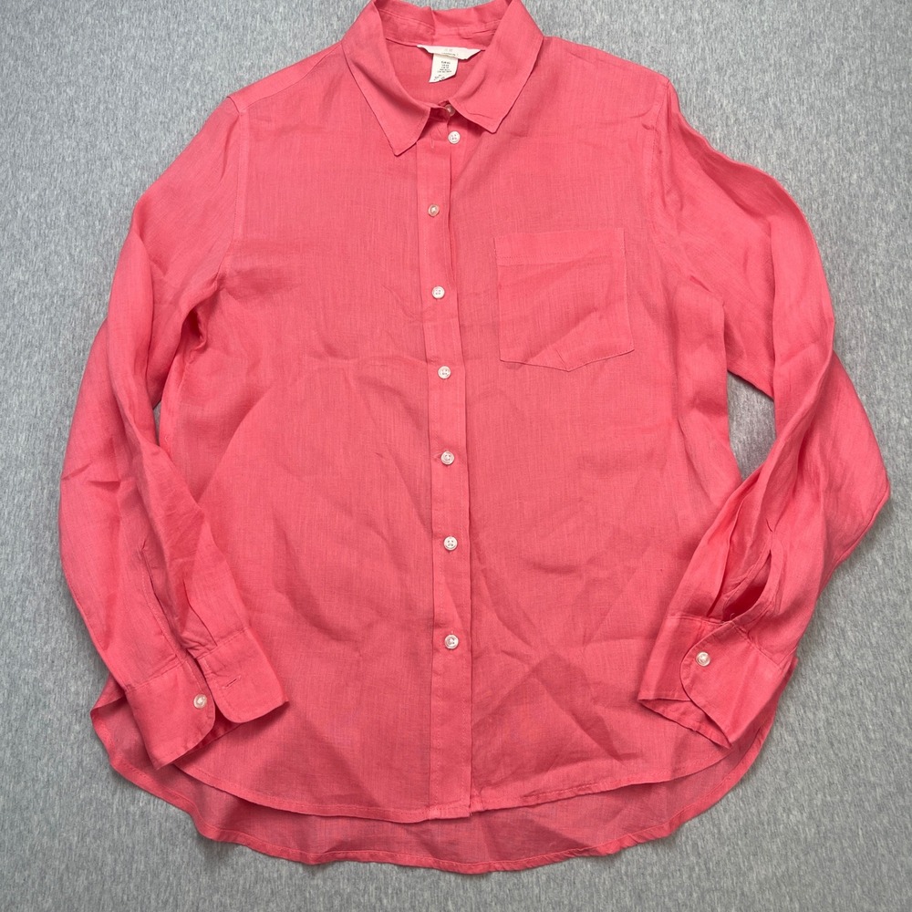 H&M Linen Shirt Womens XS Button-down Coral Pink EUC